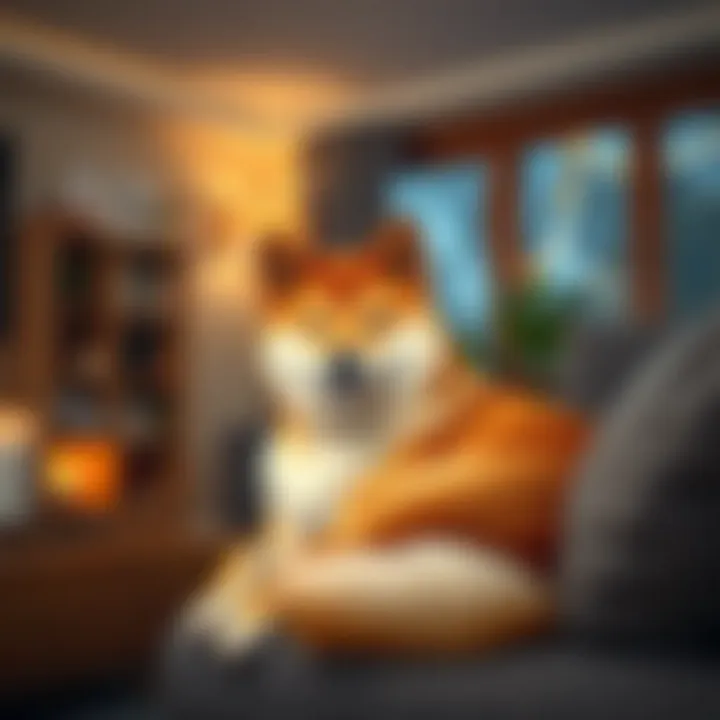 A Shiba Inu curled up in a cozy living room