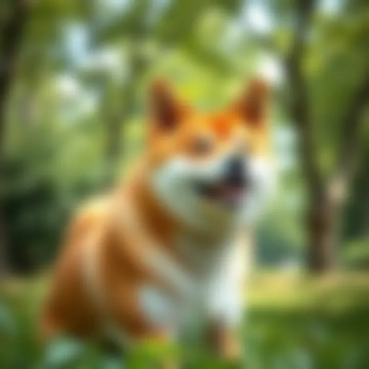 A playful Shiba Inu in a lush green park