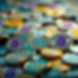 An artistic representation of various blockchain tokens