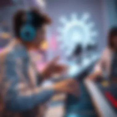 Digital Music Creation in the Metaverse An artist creating music using advanced digital tools in the metaverse