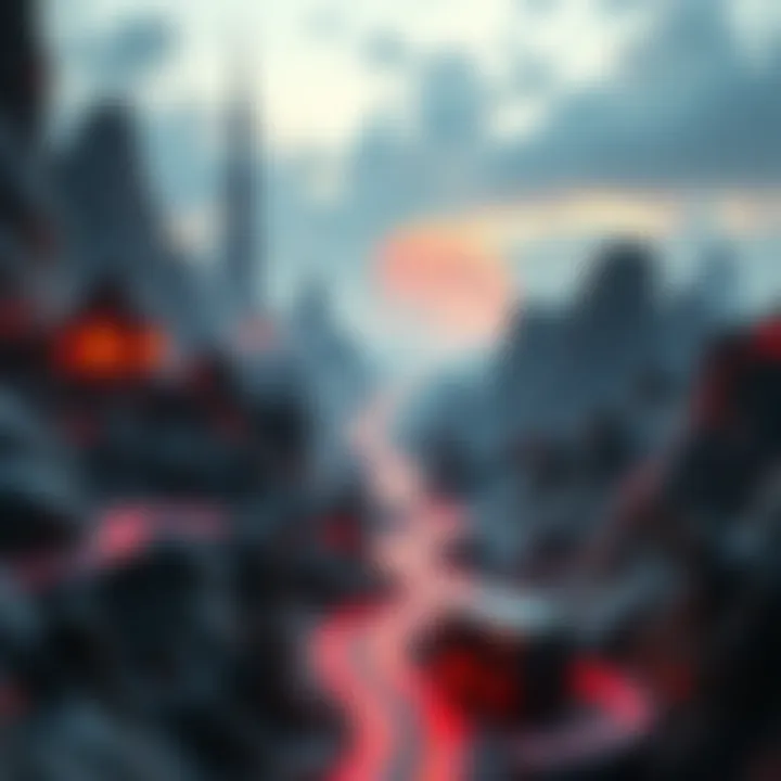 The Merging of Music and Digital Worlds A futuristic landscape illustrating the merging of music and digital worlds