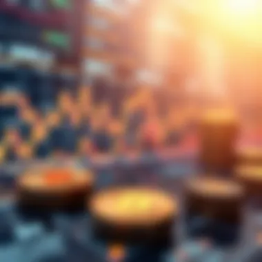 Cryptocurrency Trends Visualization An abstract representation of cryptocurrency trends with graphs and charts