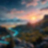 A futuristic digital landscape showcasing blockchain technology