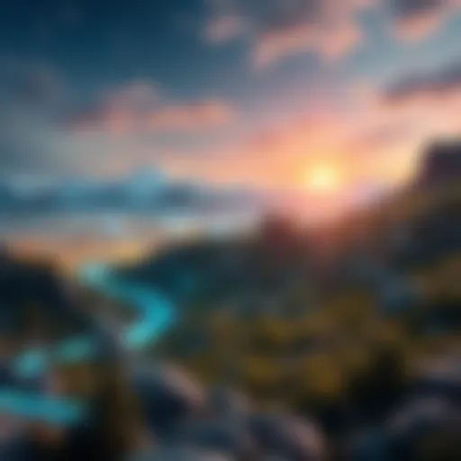 Futuristic Blockchain Landscape A futuristic digital landscape showcasing blockchain technology