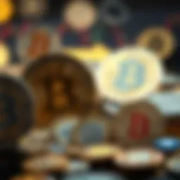 Symbolic representation of various cryptocurrencies